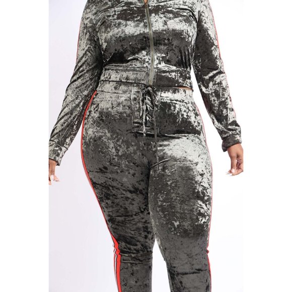 Women's Velvet Zip Up Long Sleeve With Stripe Sport Tape Top & Matching Pants - Picture 2 of 10